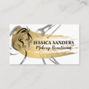 Makeup Brushes Gold Woman Beauty Business Card