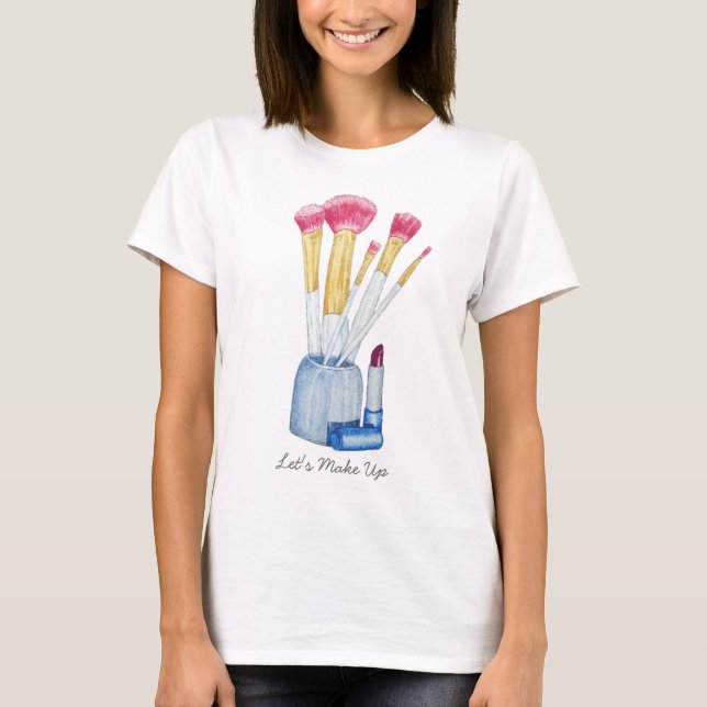 makeup brushes in holder still life art design T-Shirt (Front)