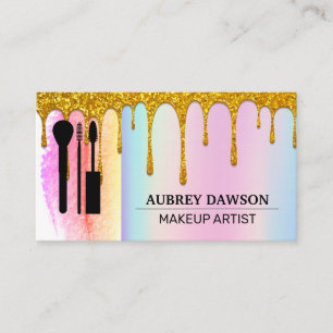 Makeup Brushes Rainbow Blend Gold Glitter Drip Business Card