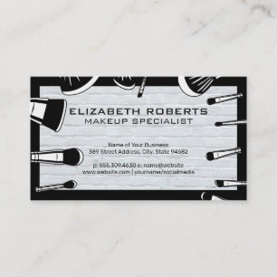 Makeup Brushes Set Modern White Brick Wall Business Card