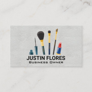 Makeup Brushes   White Leather Texture Business Card