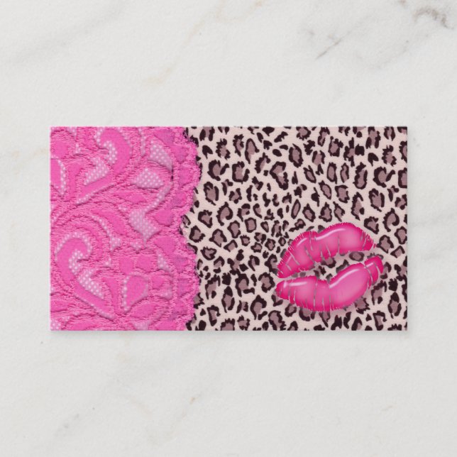Makeup Business Card Leopard Lace Pink (Front)