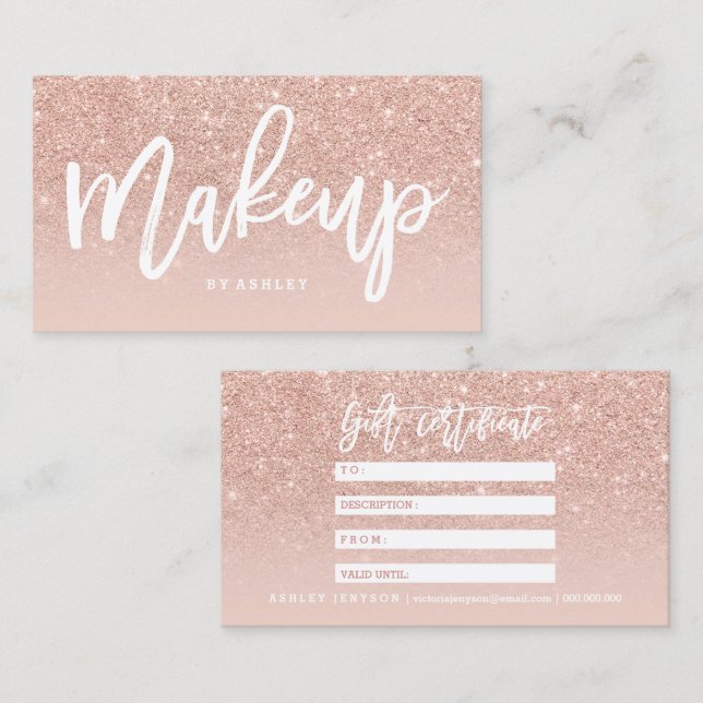 Makeup certificate typography blush rose gold (Front/Back)