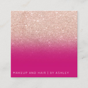 Makeup chic typography neon pink rose gold glitter square business card