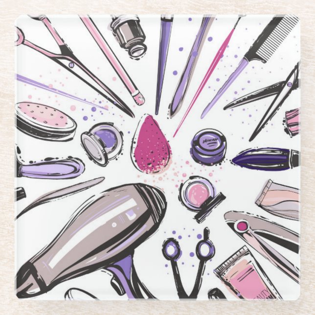 Makeup Circle Design Glass Coaster (Front)