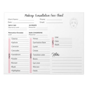 Makeup Consultation Face White and Pink Chart  Notepad