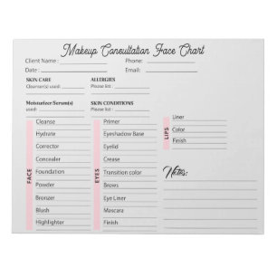 Makeup Consultation Face White and Pink Chart  Notepad