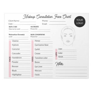 Makeup Consultation Face White and Pink Chart Notepad