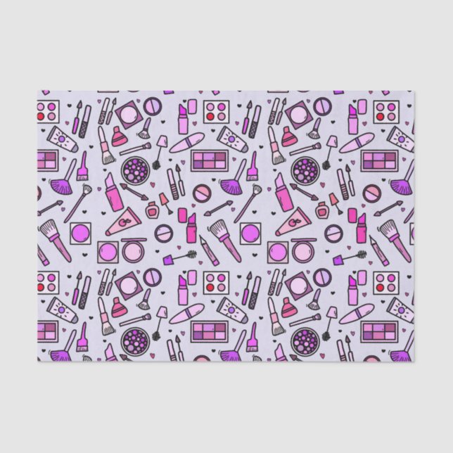 Makeup Cosmetics Illustrated Pink Pattern Tissue Paper (Front)