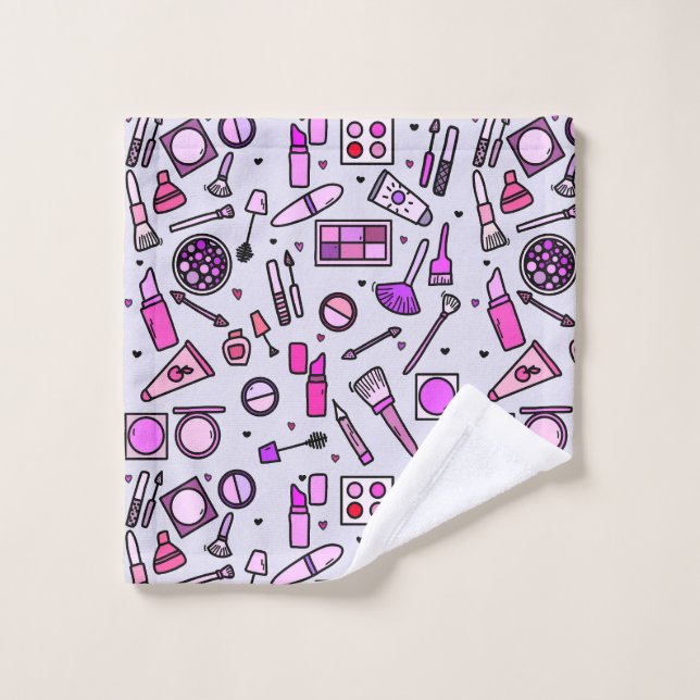 Makeup Cosmetics Illustrated Pink Pattern Wash Cloth (Wash Cloth)