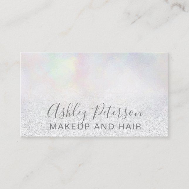 Makeup elegant typography glitter pearl nacre business card (Front)