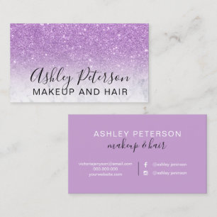 Makeup elegant typography marble purple glitter business card