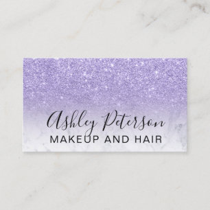 Makeup elegant typography marble purple glitter business card