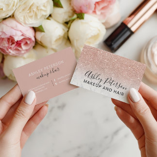 Makeup elegant typography marble rose gold glitter business card