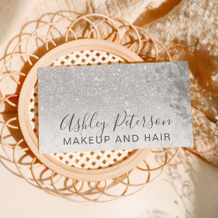 Makeup elegant typography marble silver glitter business card