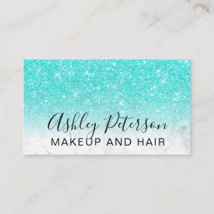 Makeup elegant typography marble turquoise glitter business card