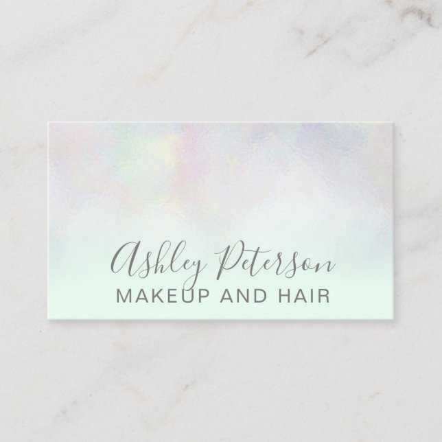 Makeup elegant typography pastel mint pearl nacre business card (Front)