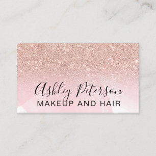 Makeup elegant typography pink rose gold glitter business card