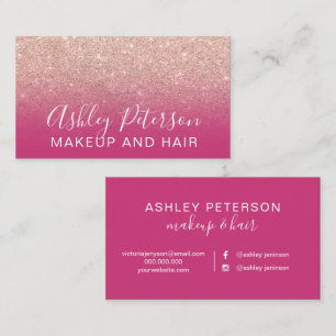 Makeup elegant typography pink rose gold glitter business card