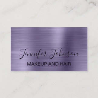 Makeup elegant typography purple faux metal busine business card