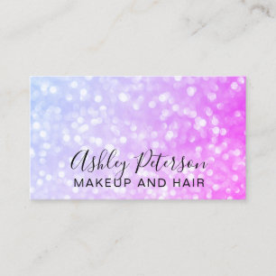 Makeup elegant typography purple pink glitter business card