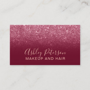 Makeup elegant typography red burgundy glitter business card