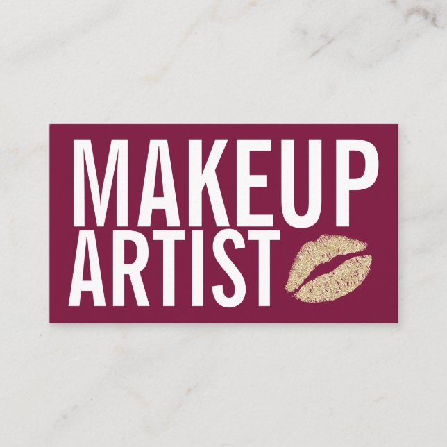 Makeup Elegant Typography Red Glitter Lips Business Card (Front)