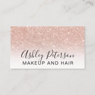 Makeup elegant typography white rose gold glitter business card