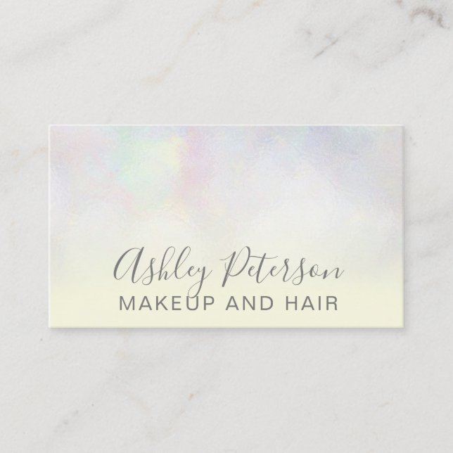 Makeup elegant typography yellow pearl nacre business card (Front)