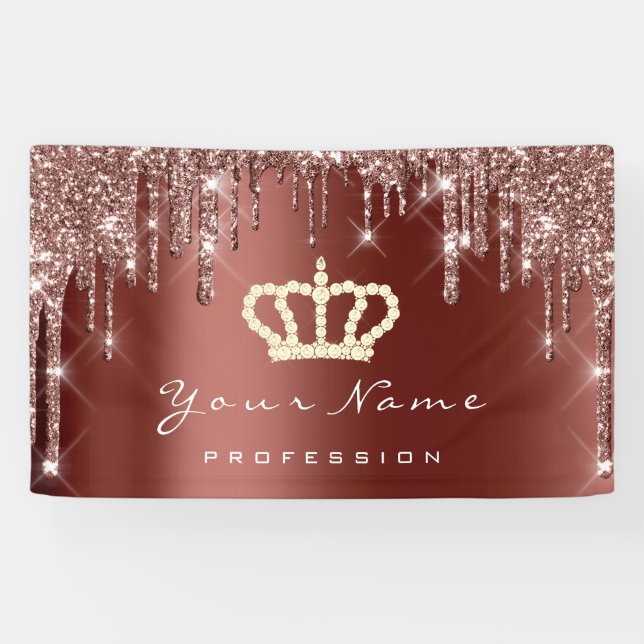 Makeup Event Planner  Glitter Rose Crown Brown Bus Banner (Horizontal)