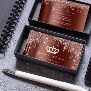 Makeup Event Planner  Glitter Rose Crown Brown Business Card