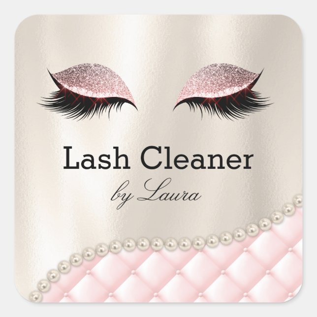 Makeup Eye Lash Lashes Cleaner Tufted Pearls Square Sticker (Front)