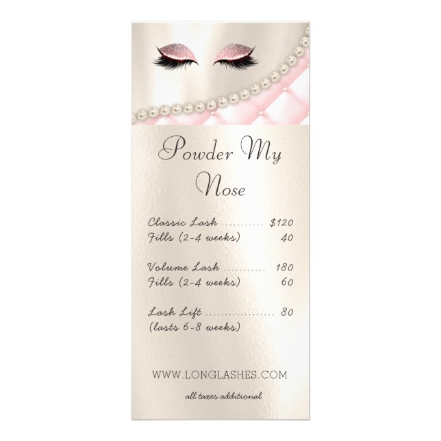 Makeup Eye Lash Lashes Pearls VIP Care Rack Card (Front)