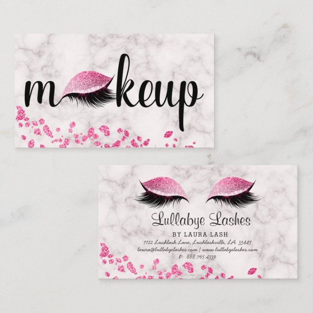 Makeup Eye Lash Pink Glitter Marble Closed Eyelid Business Card (Front/Back)