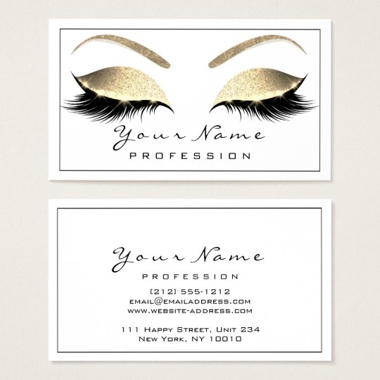 Makeup Eyebrow Beauty Lashes Glitter Gold White Business Card