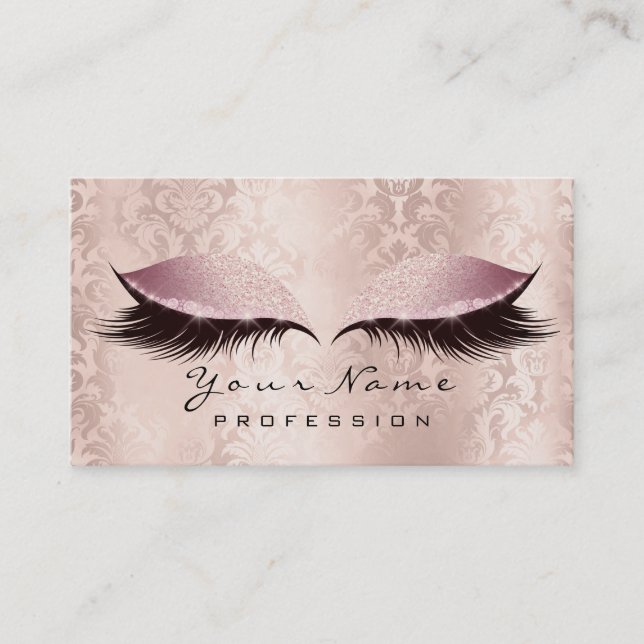 Makeup Eyebrow Eye Lashes Damask Glitter SPA Pink Business Card (Front)