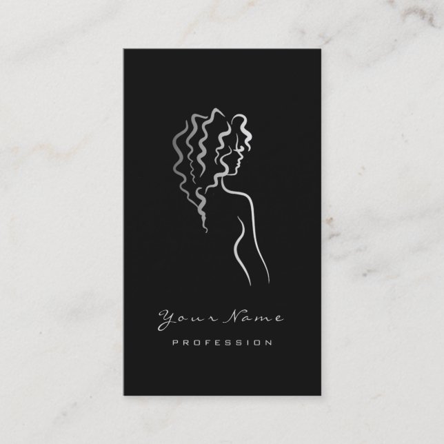 Makeup Eyebrow Eyes Lashes Black Logo Grey Glam Business Card (Front)