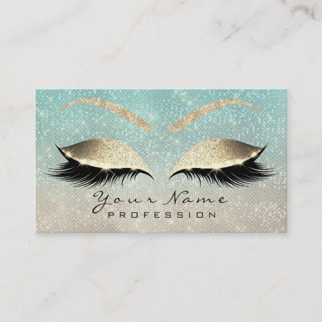 Makeup Eyebrow Eyes Lashes Glitter Blue Gold Ivory Business Card (Front)