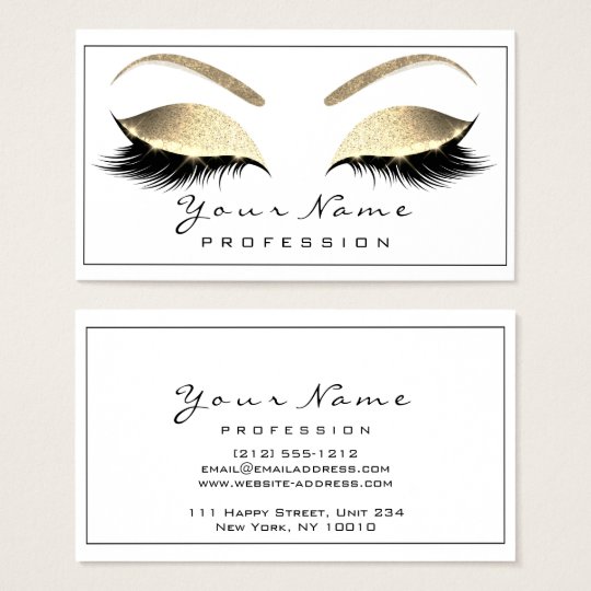 Makeup Eyebrow Eyes Lashes Glitter Gold White1 Business Card