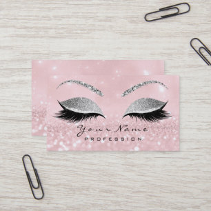 Makeup Eyebrow Eyes Lashes Glitter Pink Silver Business Card