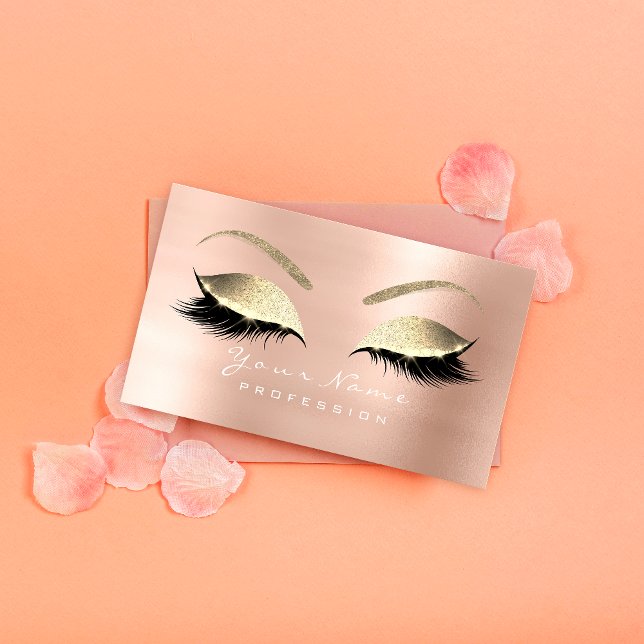 Makeup Eyebrow Eyes Lashes Glitter Rose Gold Business Card (Creator Uploaded)