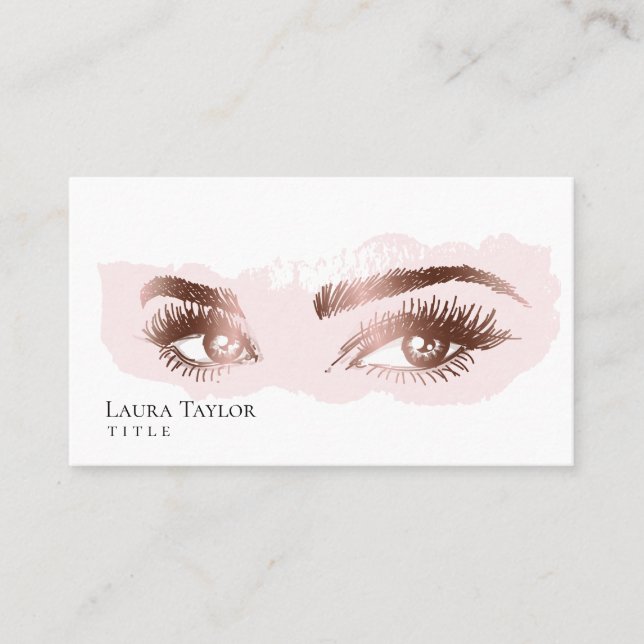 Makeup Eyebrow Eyes Lashes Rose Gold Business Card (Front)