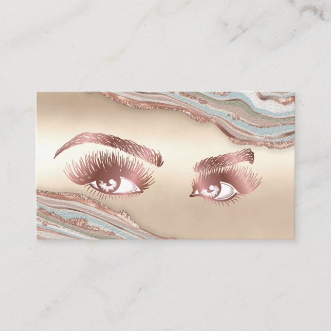 Makeup Eyebrow Eyes Lashes Rose Gold Marble Busine Business Card (Front)
