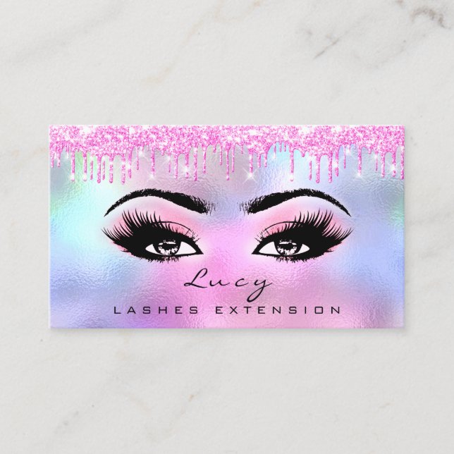 Makeup Eyebrow Hair Eyelash  Glitter Pink Drips Business Card (Front)