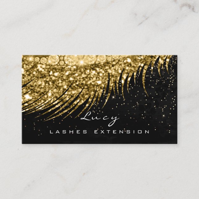Makeup Eyebrow Lash Glitter Black Gold Confetti Appointment Card (Front)