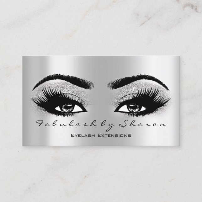 Makeup Eyebrow Lash Glitter VIP Grey Silver Spark Business Card (Front)