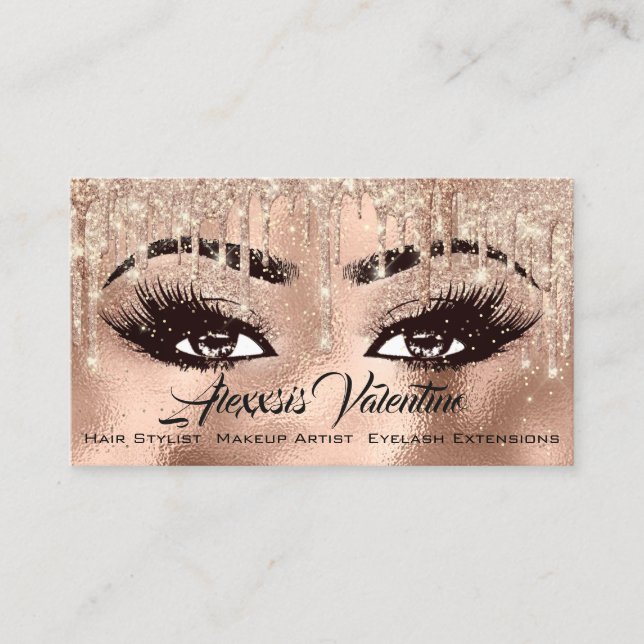 Makeup Eyebrow Lashes Glitter Drip Spark Social Business Card (Front)