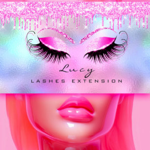 Makeup Eyebrow Name Lashes Glitter Pink Drips Business Card