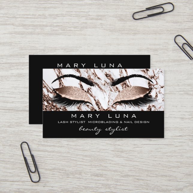 Makeup Eyebrows Lashes Copper Gold Marble Molten Business Card (Front/Back In Situ)