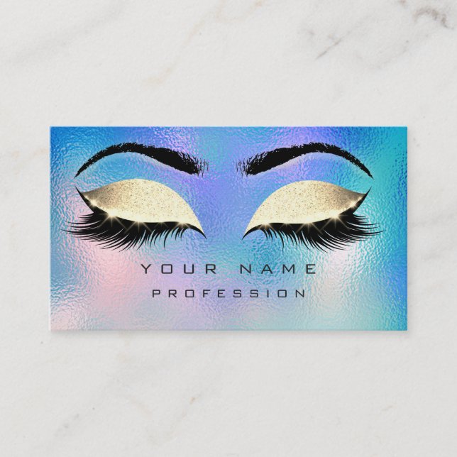 Makeup Eyebrows Lashes Glitter Blue Aqua OceanGold Business Card (Front)